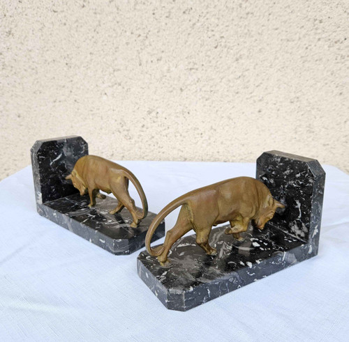 Pair Of Signed Art Deco Bronze Bookends