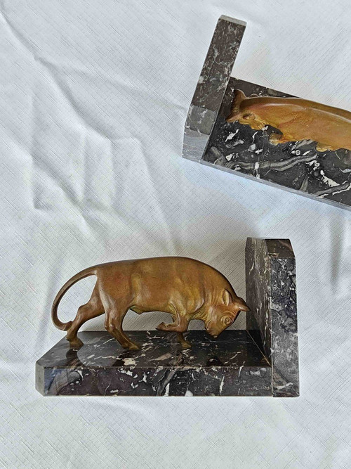 Pair Of Signed Art Deco Bronze Bookends