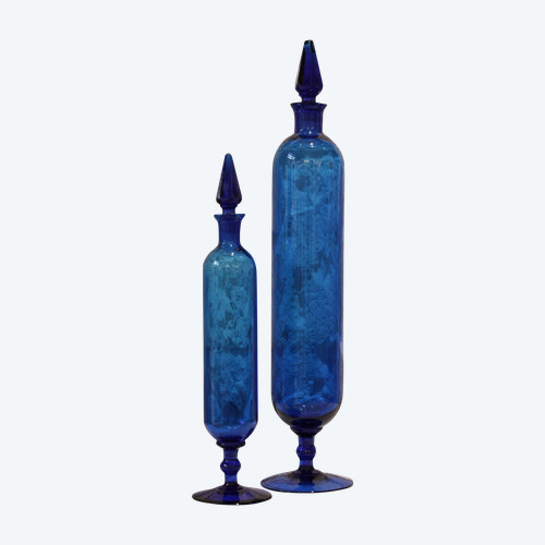 Two pharmacy display bottles in blue blown glass, 19th century period