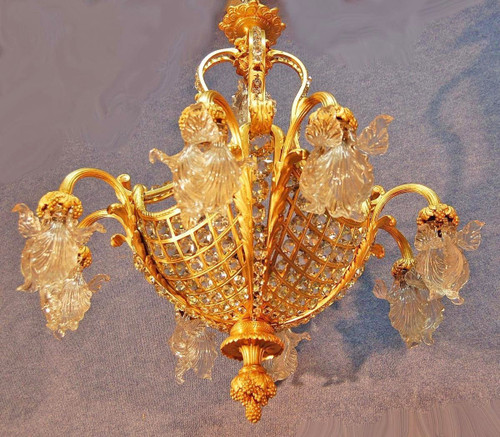 Important Chandelier In Gilt Bronze And Crystal 13 Lights