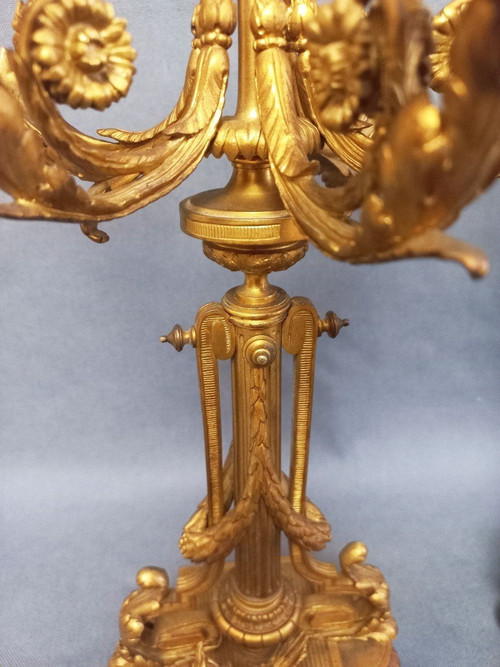 Pair Of Candelabra In Gilt And Chiseled Bronze 19th Century St Louis XVI