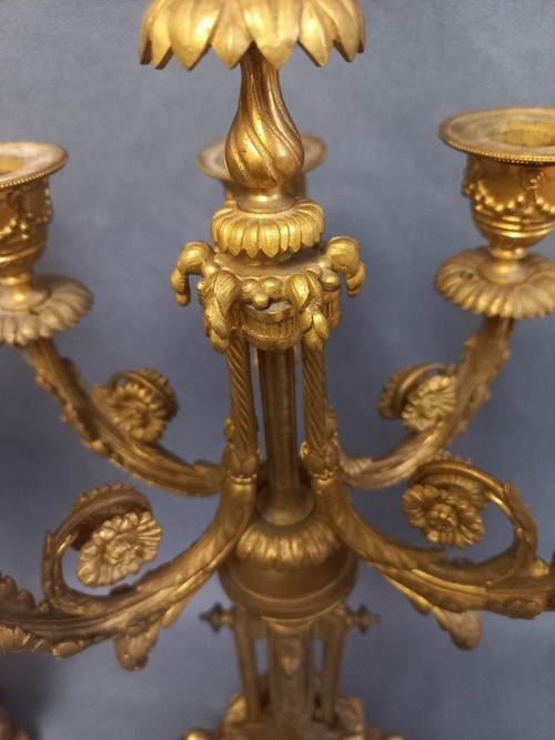 Pair Of Candelabra In Gilt And Chiseled Bronze 19th Century St Louis XVI