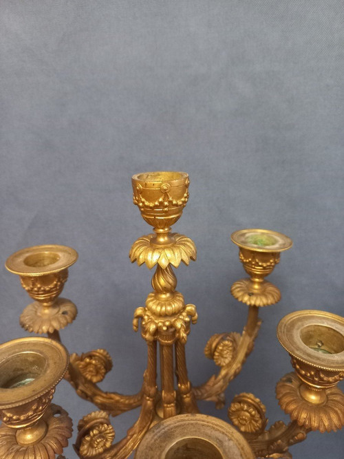 Pair Of Candelabra In Gilt And Chiseled Bronze 19th Century St Louis XVI