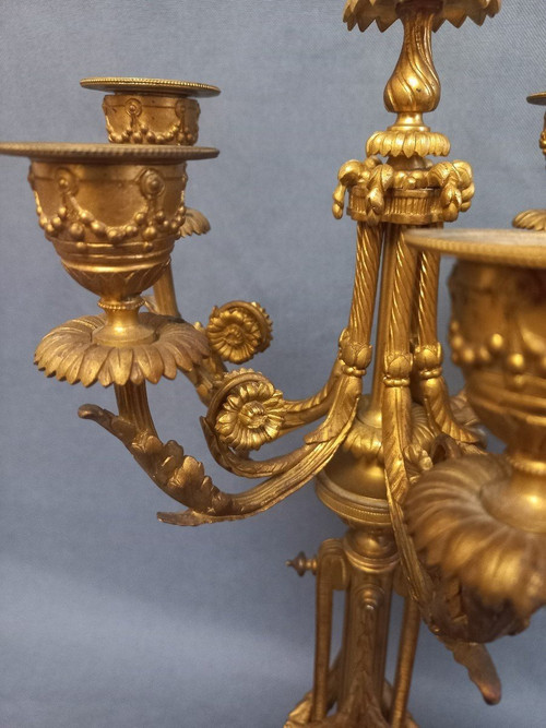 Pair Of Candelabra In Gilt And Chiseled Bronze 19th Century St Louis XVI