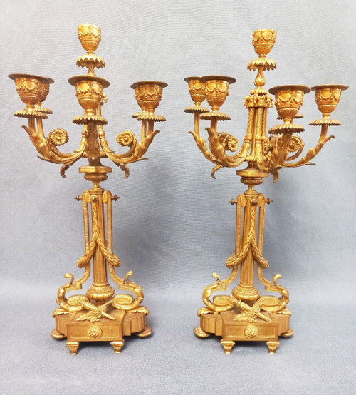 Pair Of Candelabra In Gilt And Chiseled Bronze 19th Century St Louis XVI