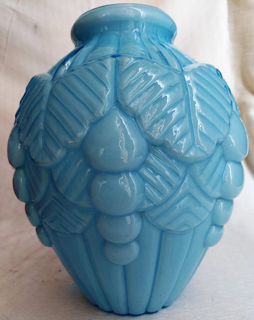 20th century art deco blue opaline vase