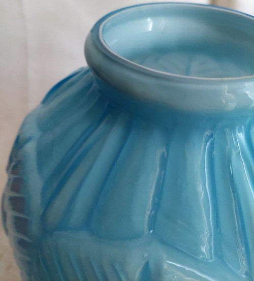 20th century art deco blue opaline vase