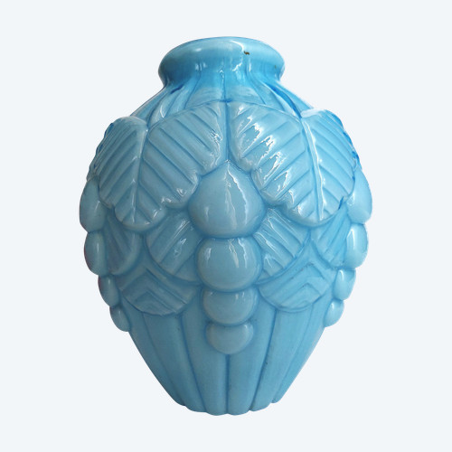 20th century art deco blue opaline vase