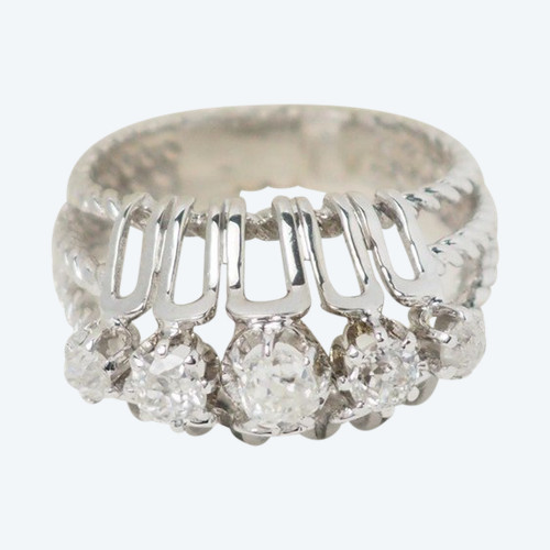 Art Deco Ring In White Gold And Platinum, Diamonds