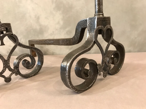 Important old wrought iron andirons from the 18th century 