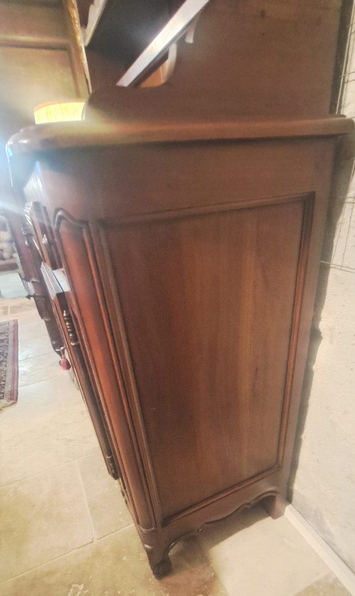 Buffet with two china cabinets in Louis XV style cherry wood, mid-20th century