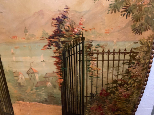 Huile sur toile "Vue sur le lac " panneaux mural décoratif XX siècle