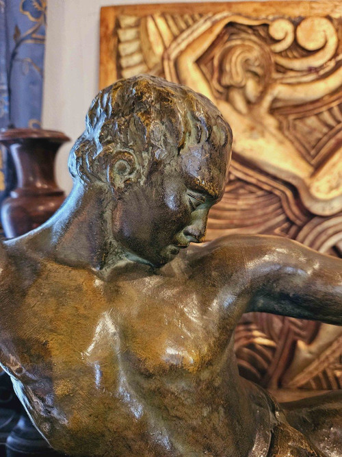 Salvator Riolo Art Deco Bogenschütze aus patinierter Bronze