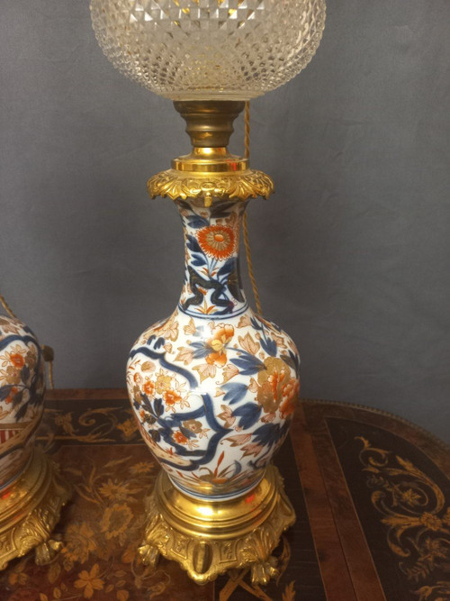 Important Pair Of Late 19th Century Porcelain And Gilt Bronze Lamps H80cm