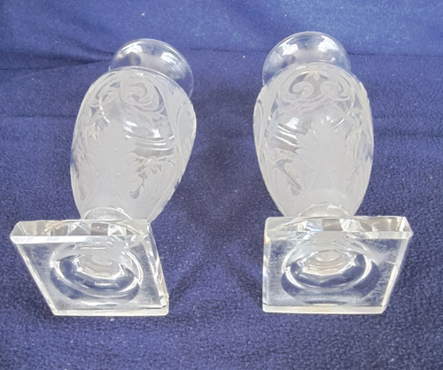 Paire de Vases balustre en cristal taillé de fleurettes et de rinceaux Napoléon 3