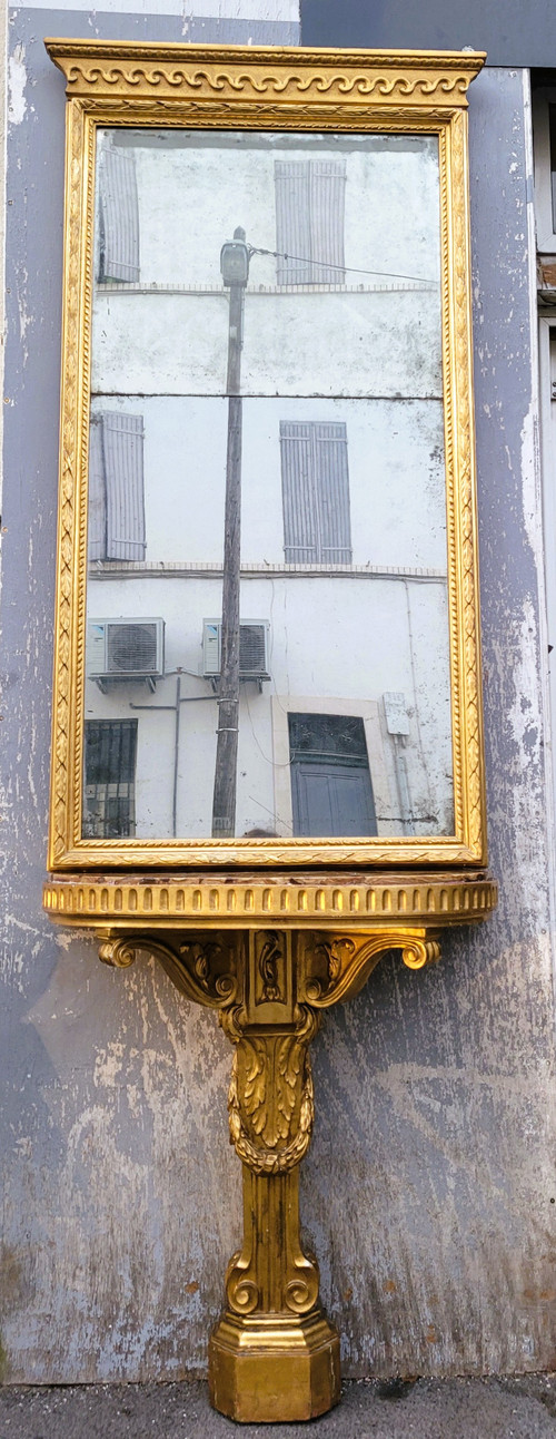 Console and mirror in gilded wood, Italy 18th century period