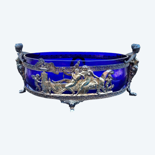 Hercules And Omphale, Glass And Silver Metal Cup, Late 19th Early 20th Century