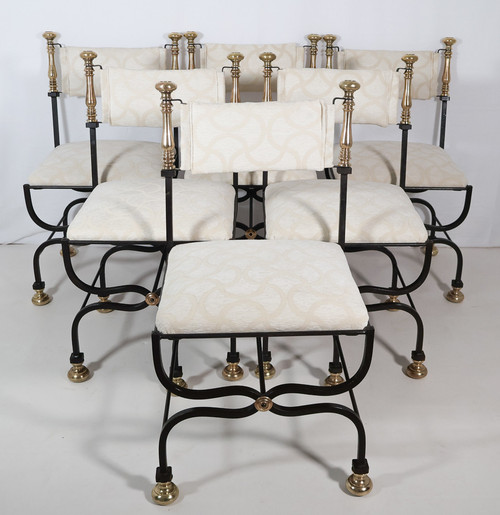 Table and 6 chairs Iron Savonarola Dante 60s - ... | Antikeo