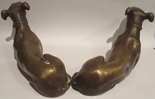 Pair of 19th century bronze greyhounds