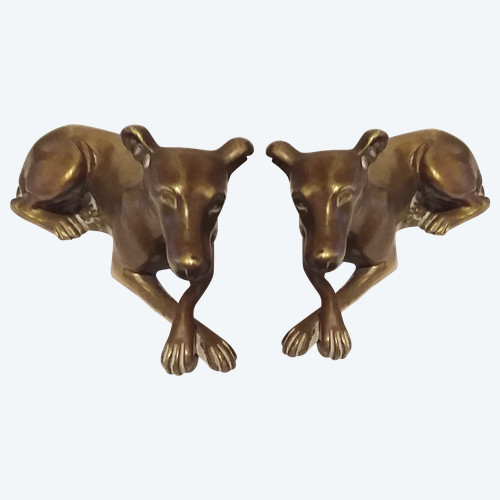 Pair of 19th century bronze greyhounds