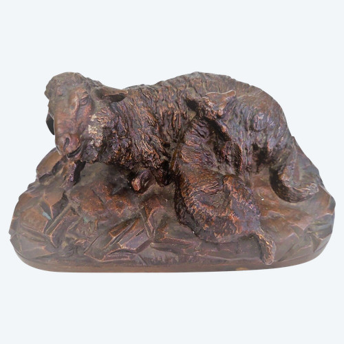 Sheep sculpture with its lamb signed Buci Bronze (patinated) Late 19th century