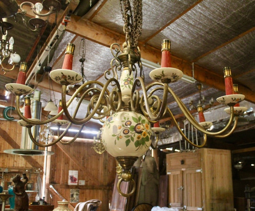 Important Dutch bronze chandelier with 10 arms of light