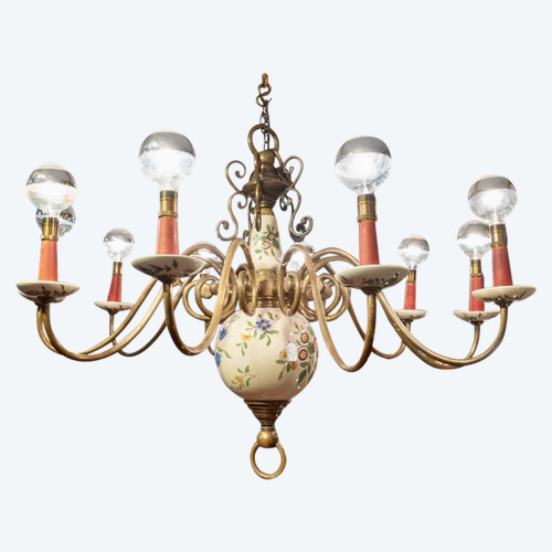 Important Dutch bronze chandelier with 10 arms of light