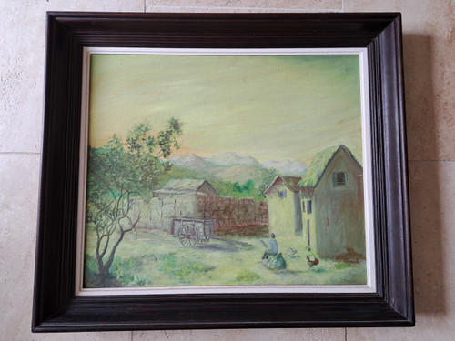 Andriambeloson Roland, View of a Malagasy Farm, Oil On Canvas, 20th century. 