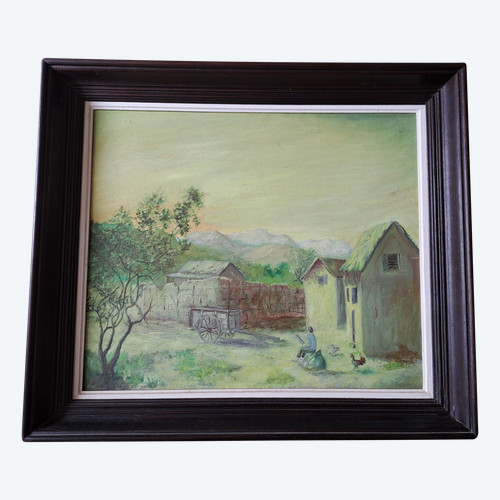 Andriambeloson Roland, View of a Malagasy Farm, Oil On Canvas, 20th century. 