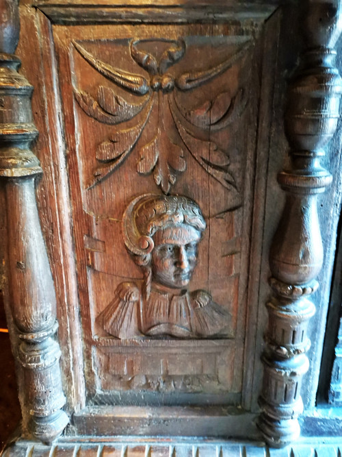 2 17th century carved oak panels representing man and woman