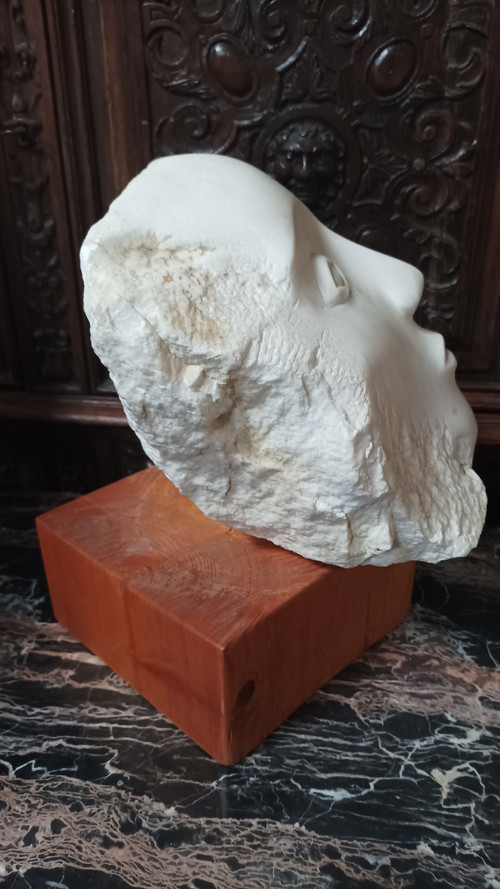 Face bust stone sculpture