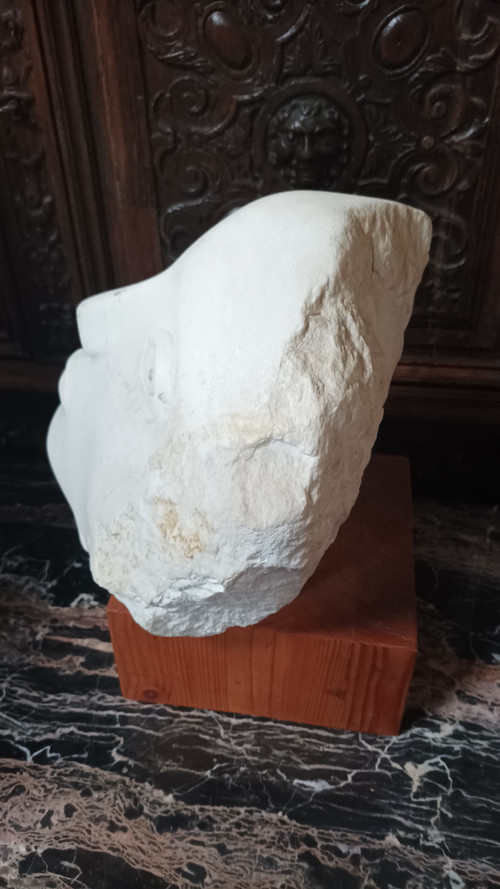 Face bust stone sculpture