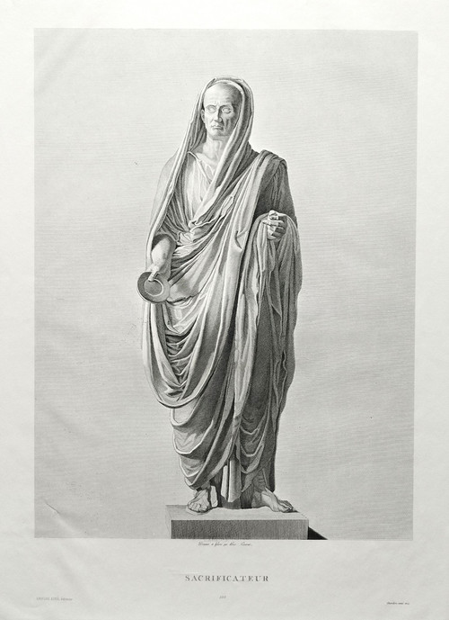 Etching Mythological Engraving Ancient Greece Priest 19th C Old Print