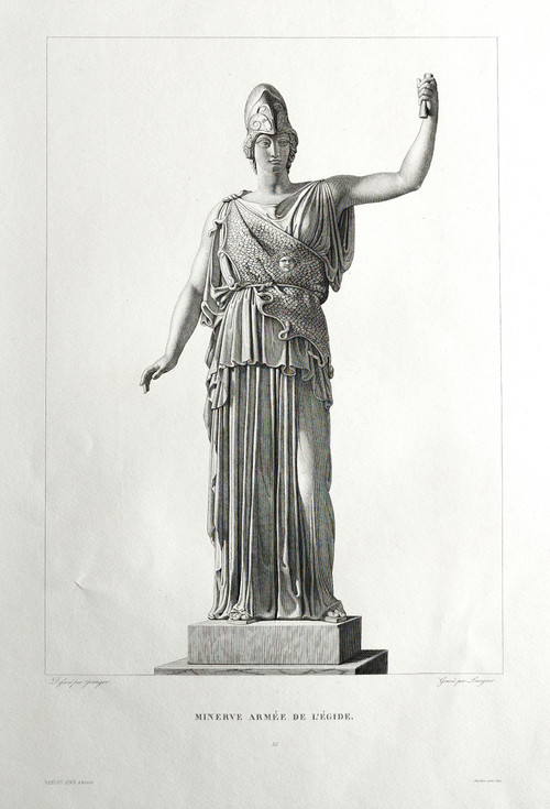 Incisione mitologica Minerva dea greca XIX secolo