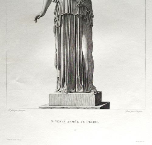 Incisione mitologica Minerva dea greca XIX secolo