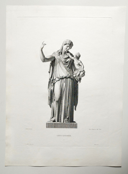 Etching Mythological Engraving Greek Goddess Leukothea 19th C Old Print