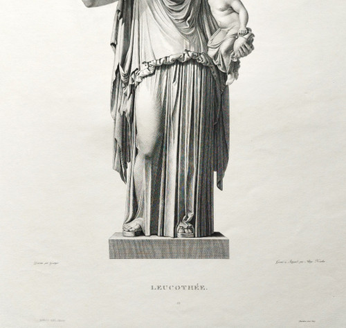 Etching Mythological Engraving Greek Goddess Leukothea 19th C Old Print