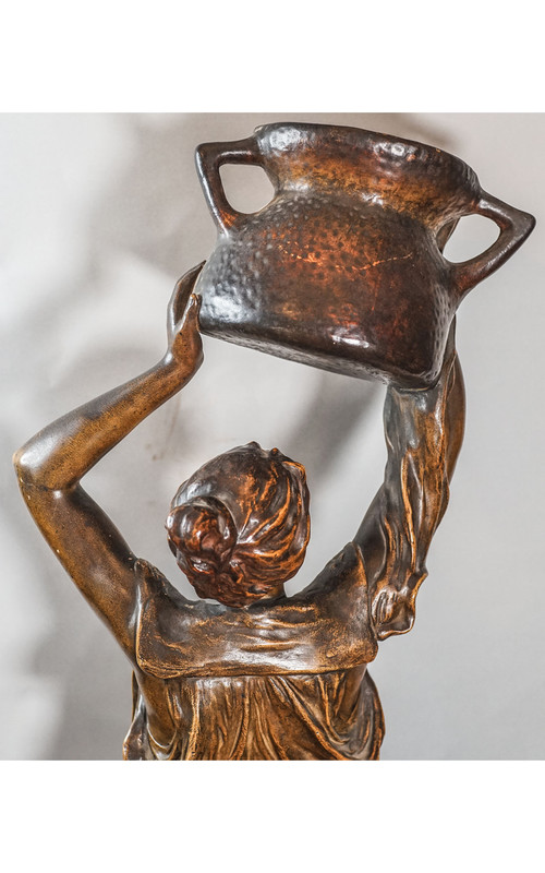 F. GROSS - GOLDSCHEIDER, Water carrier, polychrome terracotta