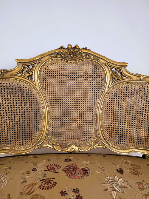 Banquette Corbeille Dorée De Style Louis XV, Fin XIXème 