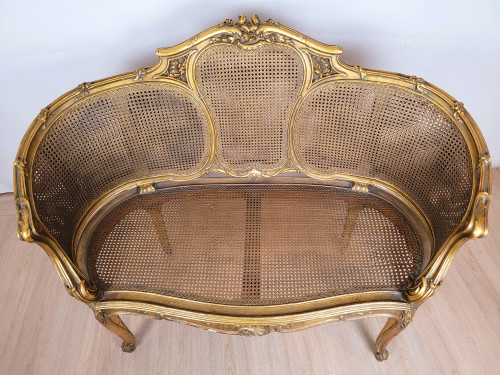 Banquette Corbeille Dorée De Style Louis XV, Fin XIXème 