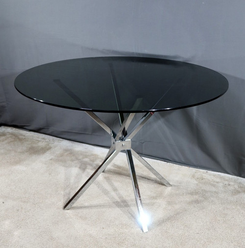 Small Mikado Table in Glass and Chromed Metal – 1970s