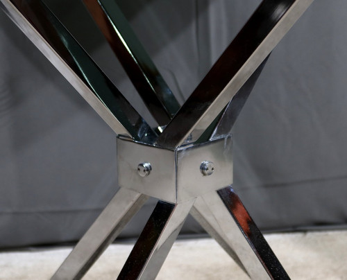 Small Mikado Table in Glass and Chromed Metal – 1970s