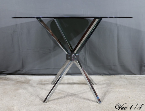 Small Mikado Table in Glass and Chromed Metal – 1970s