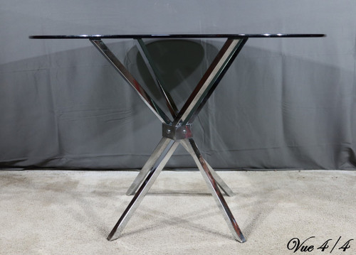 Small Mikado Table in Glass and Chromed Metal – 1970s