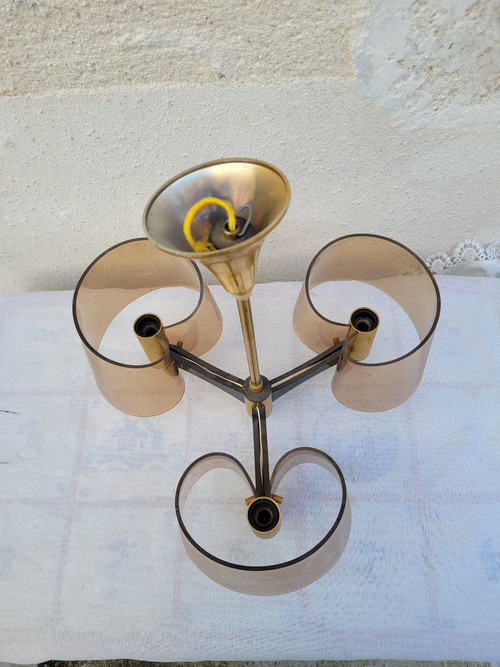 3-light ceiling chandelier "MAISON CHARLES" 60s/70s vintage