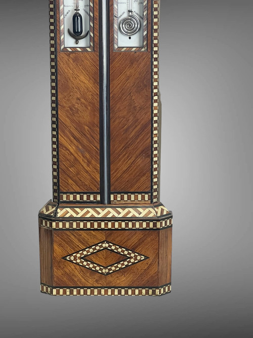 LEYDECKER BAROMETER / THERMOMETER IN PARIS IN NAPOLEON III PERIOD MARQUETRY