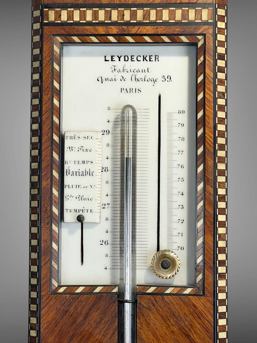 LEYDECKER BAROMETER / THERMOMETER IN PARIS IN NAPOLEON III PERIOD MARQUETRY