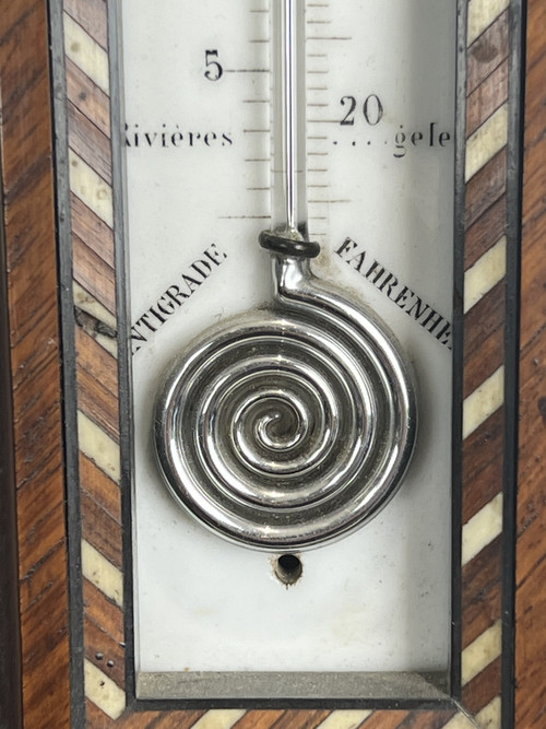 LEYDECKER BAROMETER / THERMOMETER IN PARIS IN NAPOLEON III PERIOD MARQUETRY