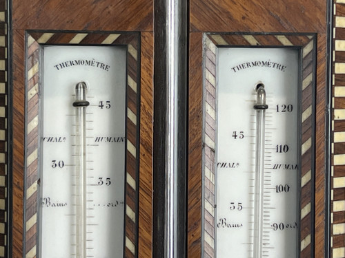 LEYDECKER BAROMETER / THERMOMETER IN PARIS IN NAPOLEON III PERIOD MARQUETRY