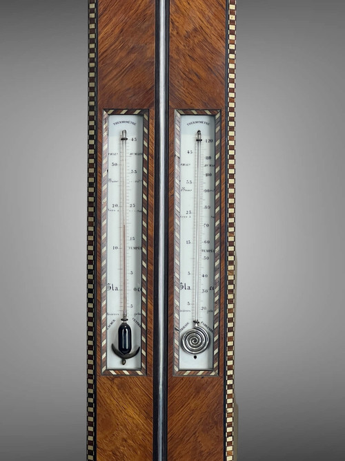 LEYDECKER BAROMETER / THERMOMETER IN PARIS IN NAPOLEON III PERIOD MARQUETRY